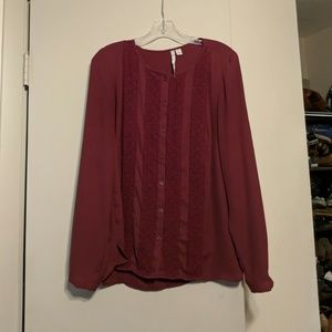 Maroon Lauren Conrad blouse with lace detailing